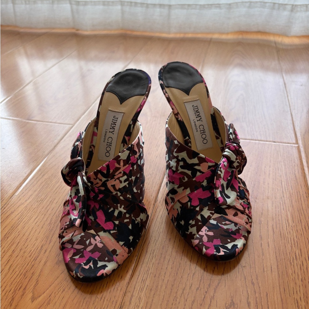 Jimmy Choo Keely Satin Floral Print Heeled Sandal 38.5